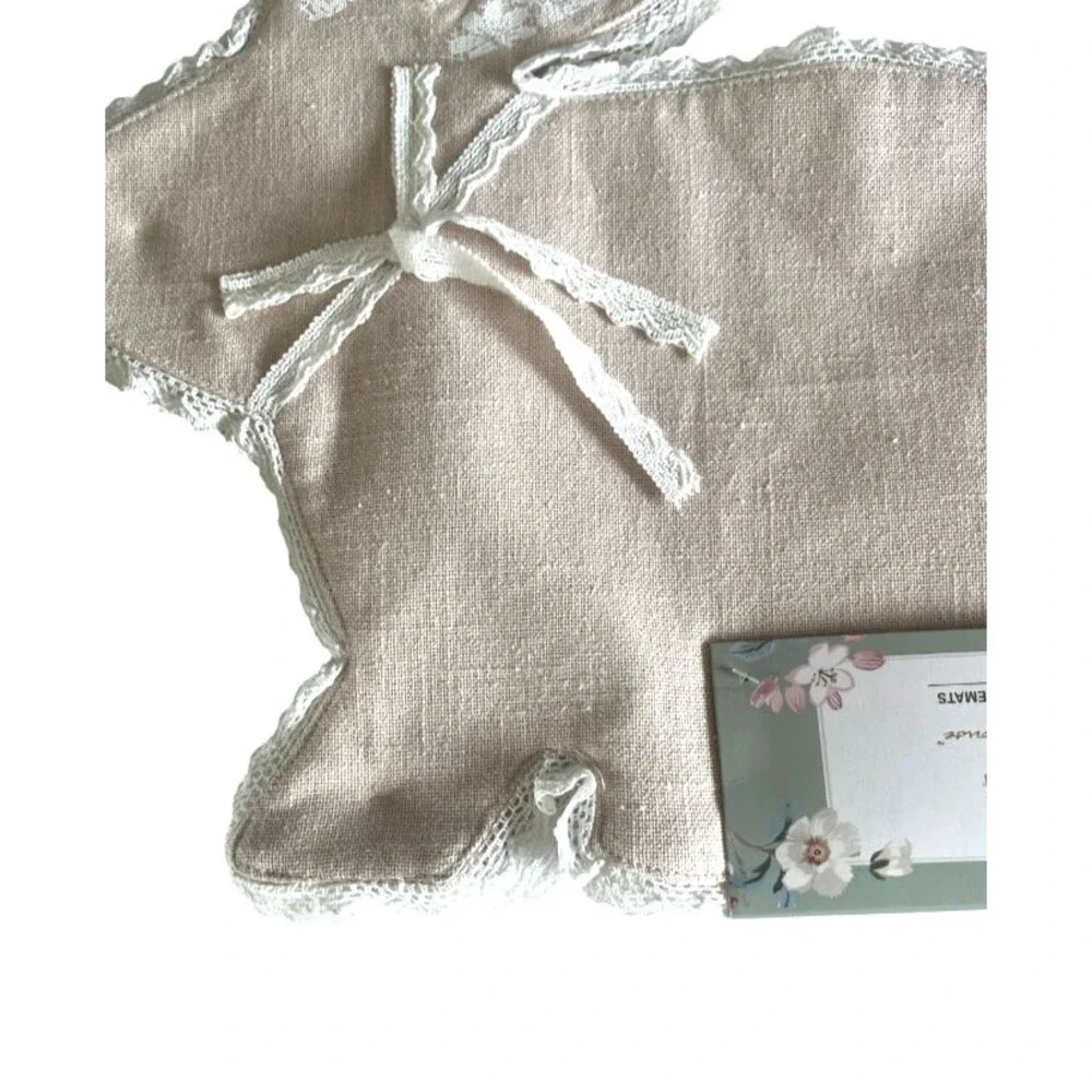 Lillian August Bunny Shaped Placemats Beige Lace Accents Kids Easter Set of 4